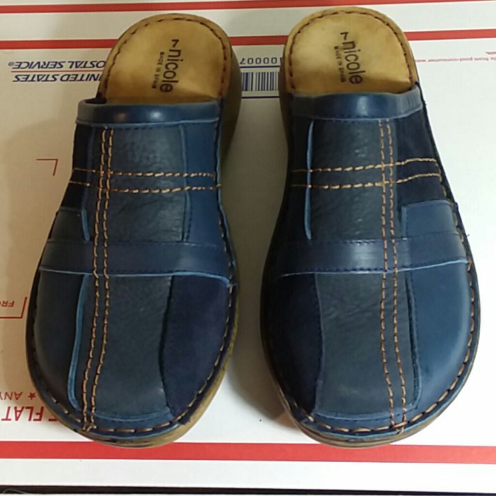 Nicole Blue Leather Shoes Slides Sz 7